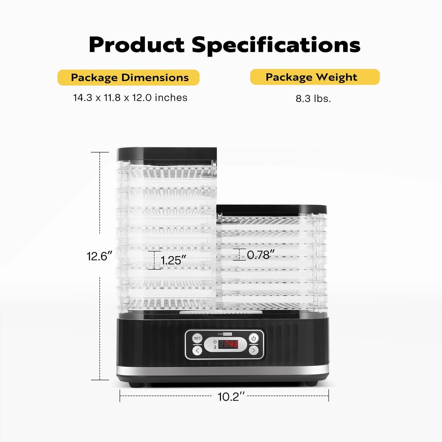 VIVOHOME Dörrautomat mit 8 Einlegefächern 400W BPA frei Dörrgerät mit Temperaturregler von 35°C bis 70°C inkl.72H Timer und Rezept für Fleisch,Obst,Haustier-Leckereiene